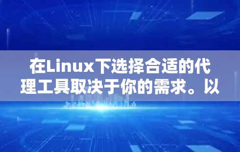 在Linux下选择合适的代理工具取决于你的需求。以下是根据不同需求推荐的代理工具 在Linux下选择合适的代理工具取决于你的需求。以下是根据不同需求推荐的代理工具